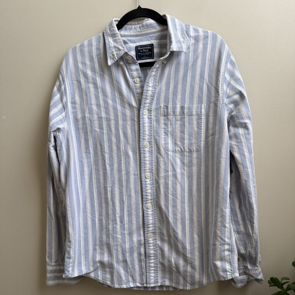 Vtg Abercrombie & Fitch Shirt Mens Size L Blue Coastal Stripe Preppy 90s Y2K